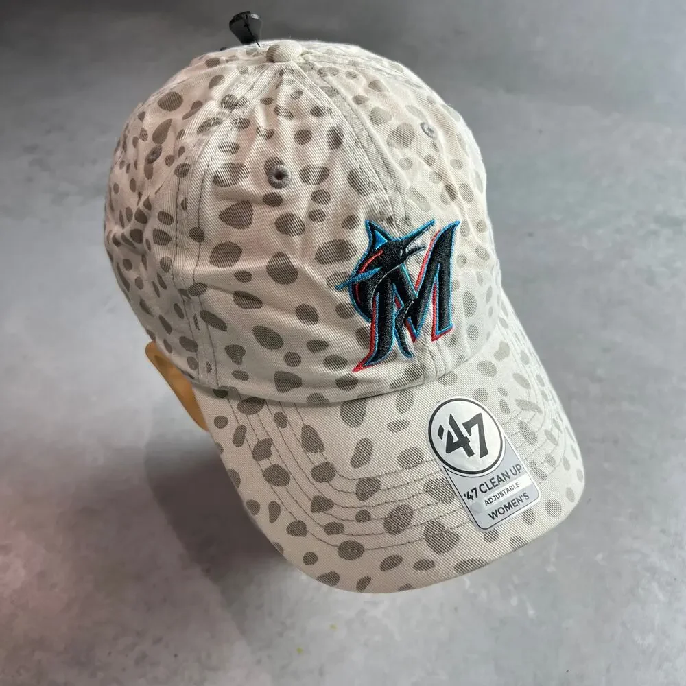 '47 Brand Miami Marlins MLB Grey Cheetah Clean Up Women's Adjustable Dad Hat Cap